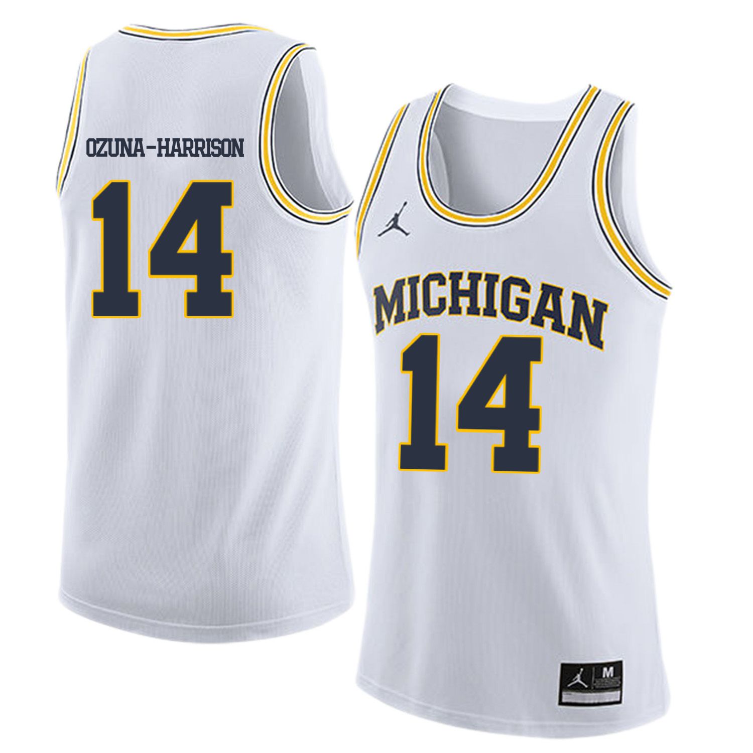 Men Jordan University of Michigan Basketball White #14 Ozuna-Harrison Customized NCAA Jerseys